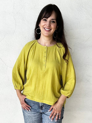 Long Sleeve Gauze Top | Avocado