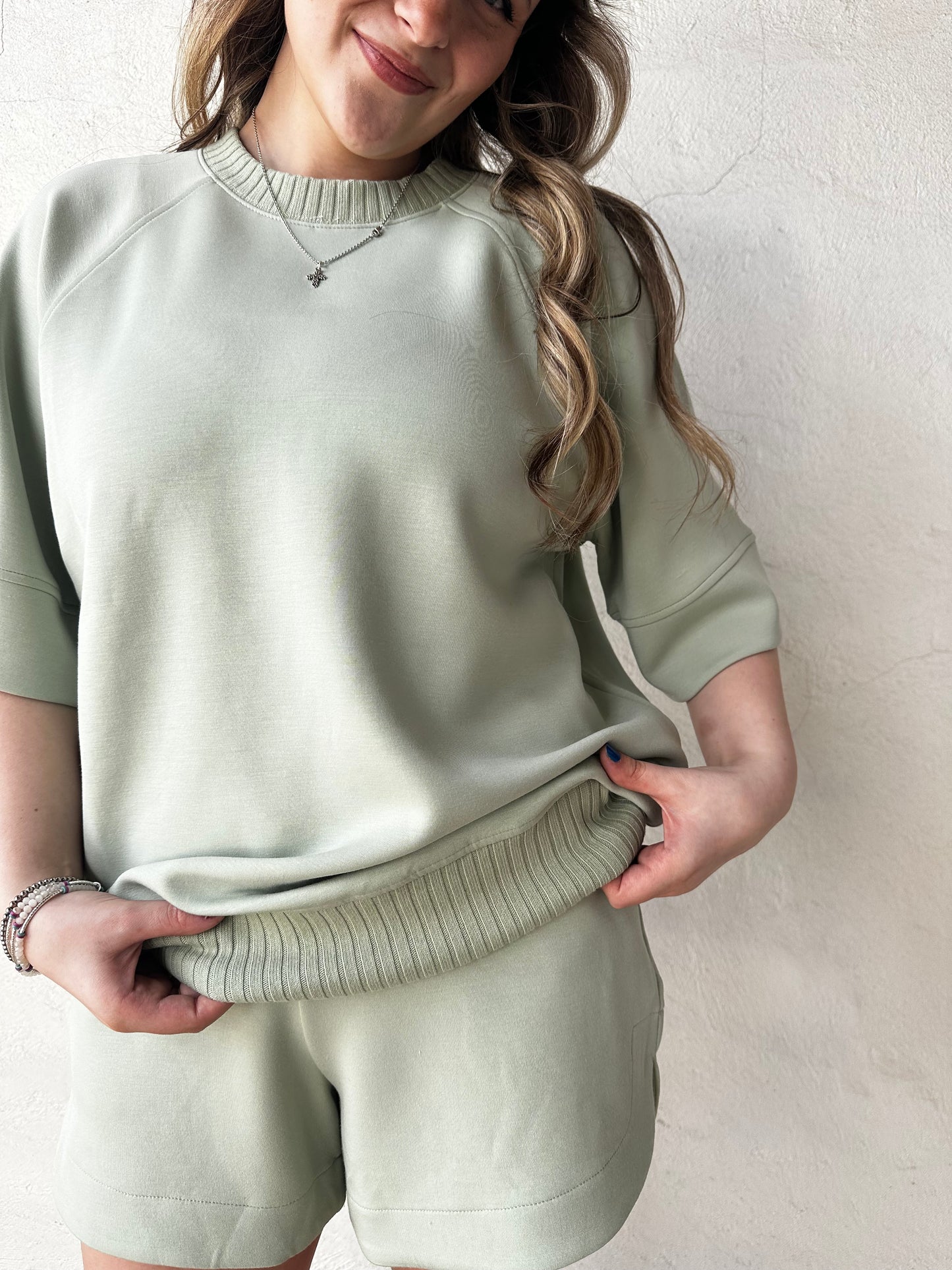 Pistachio Cream Set | Short Sleeve Top + Shorts | Light Green