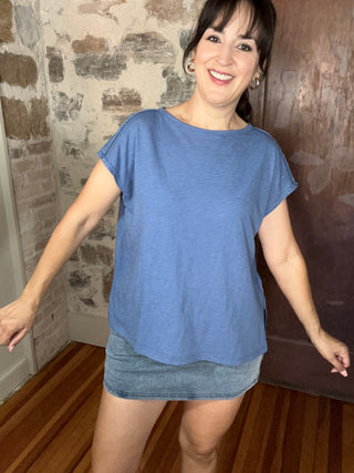 Slub Oversized Short Sleeve Top | Slate Blue