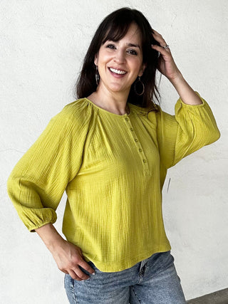 Long Sleeve Gauze Top | Avocado