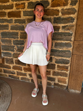 High Waist Mini Pleat Skort | Ivory