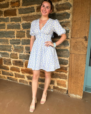 Dainty Floral Mini Dress | Blue + Multi