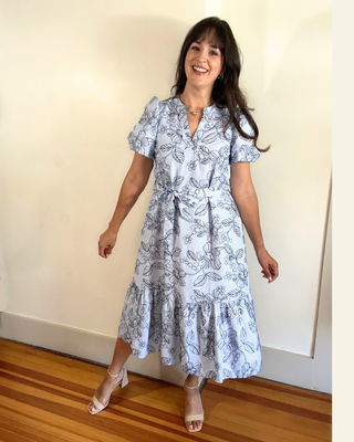 Embroidered Garden Midi Dress | Blue