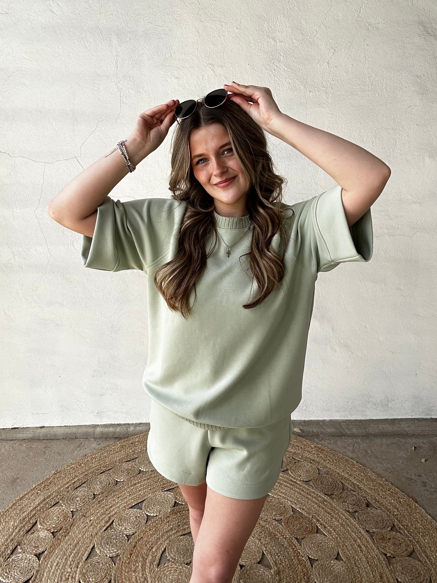 Pistachio Cream Set | Short Sleeve Top + Shorts | Light Green