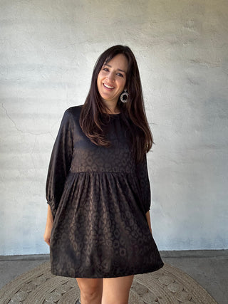 Paulina Mini Dress | Black Leopard Print on Black