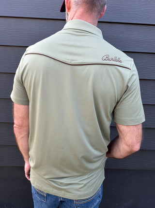 Burlebo | Pearl Snap Performance Polo | Green - Whitetail