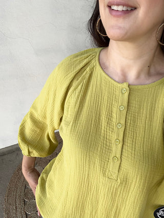 Long Sleeve Gauze Top | Avocado
