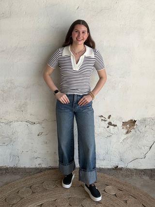 Preppy Stripe Top | Ivory + Black