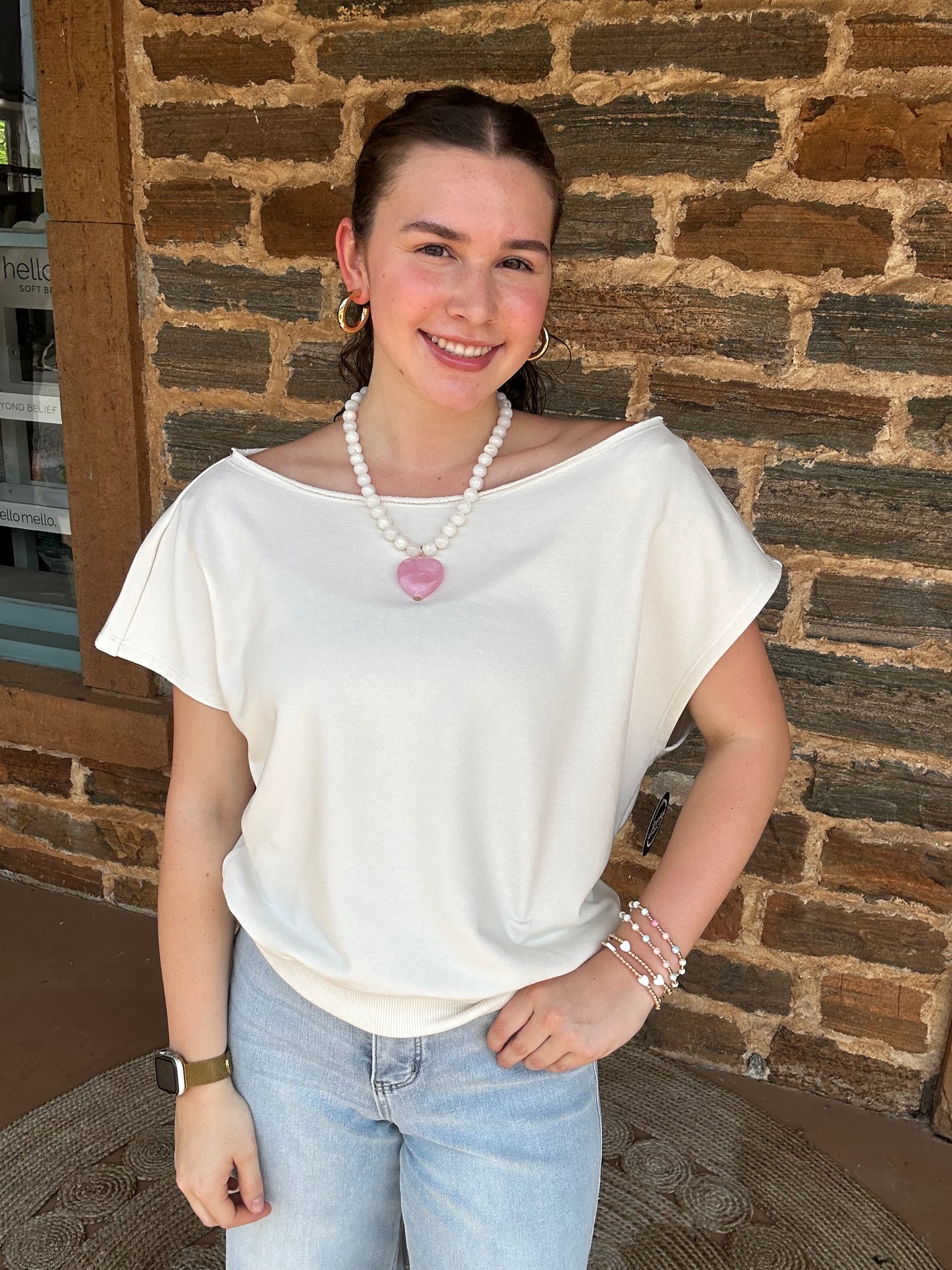 Off-the-Shoulder French Terry Top | Bone