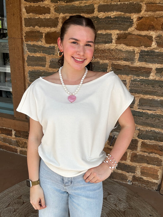 Off-the-Shoulder French Terry Top | Bone