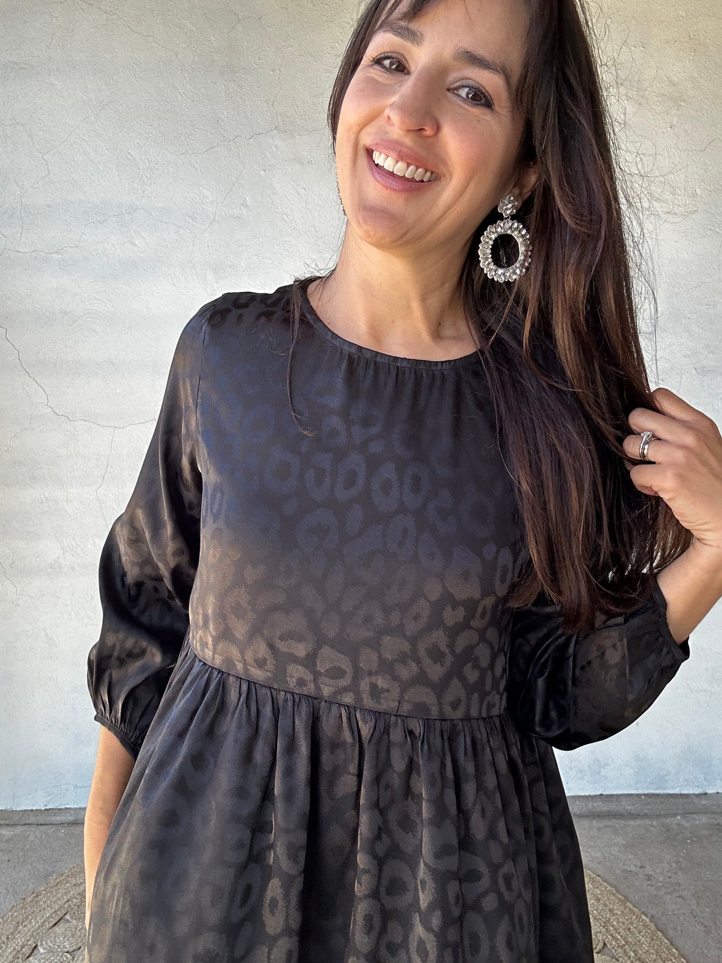 Paulina Mini Dress | Black Leopard Print on Black