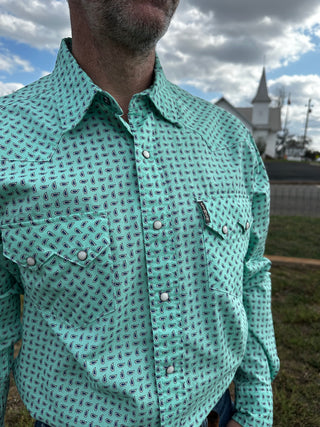 Cinch | Modern Fit | Mens Long Sleeve Print | Turquoise