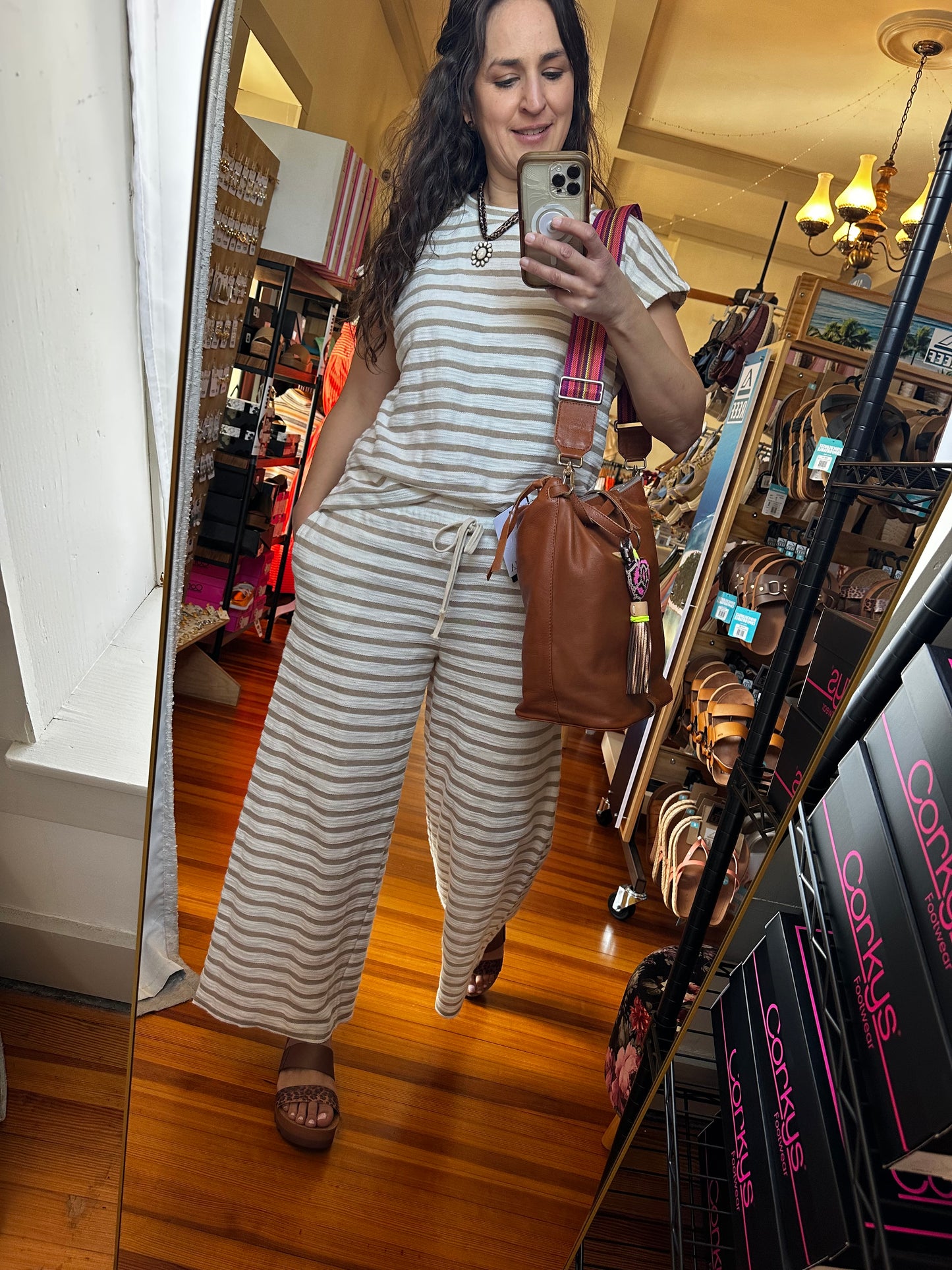 Stripe Set | Short Sleeve Top + Pants | Khaki