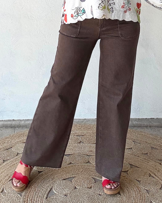 High Waist Retro Wide Jean | Brown