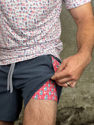 Burlebo | Athletic Shorts | Heather Navy - American Flag Liner