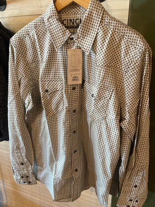 Cinch Modern Fit Mens Print Long Sleeve Cream