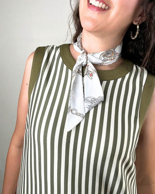 Stripe Sleeveless Mini Dress with Back Accent Buttons | Olive