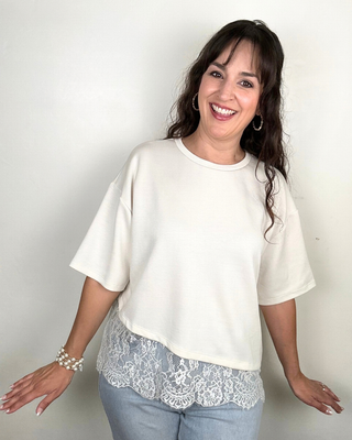 Scalloped Lace Hem Top | Ecru