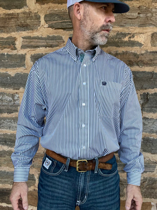 Cinch Mens Print Long Sleeve | Stripe Print | Blue