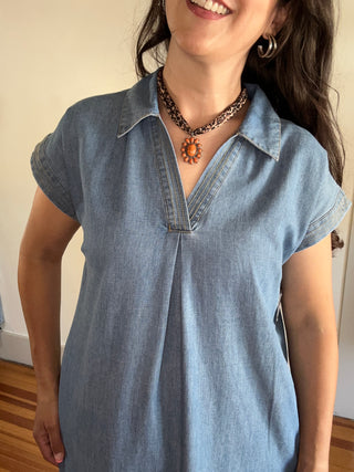 Collared Midi Dress | Light Denim