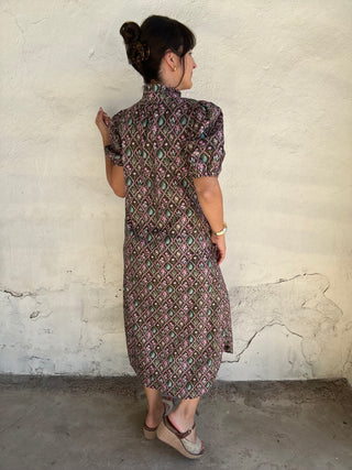 Fay Floral Puff Short Sleeve Maxi Dress | Brown