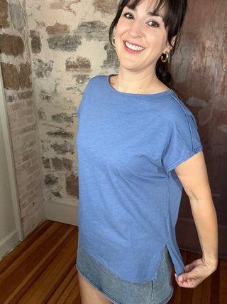 Slub Oversized Short Sleeve Top | Slate Blue
