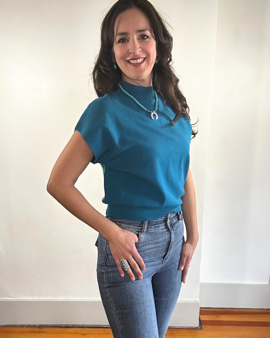Knit Mock Neck Short Sleeve | Teal