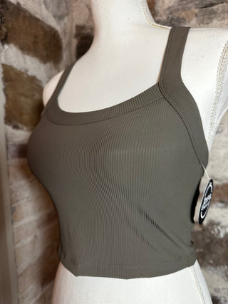 Nylon Ribbed Racerback Tank / Sports Bra | Brown
