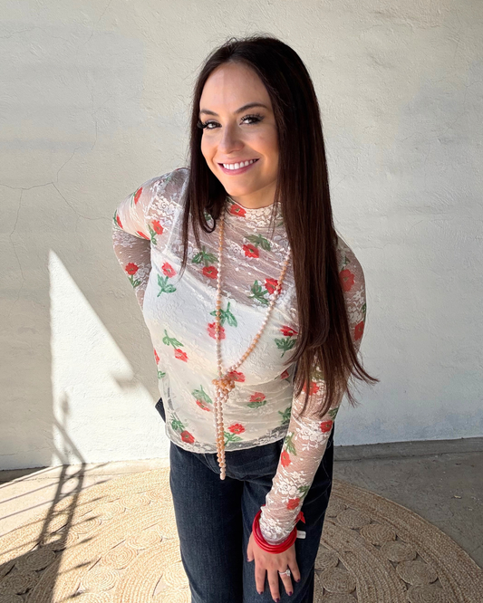 Bloom Mesh Floral Lace Top | Ecru