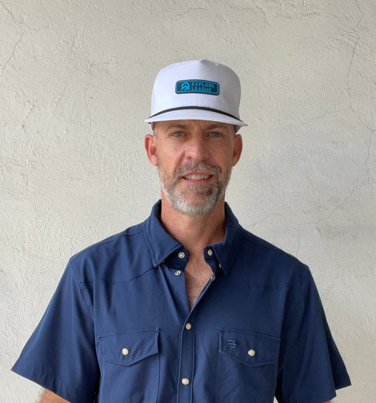 Explore League | White Black Cap 256 | Blue PVC Patch