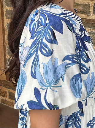 Tropical Midi Dress | Navy + Cream