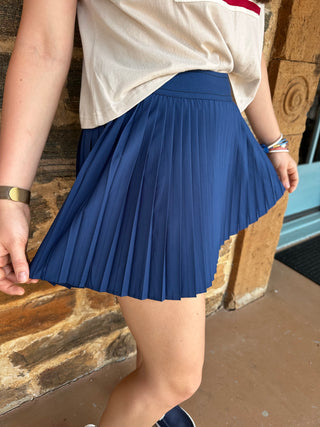 High Waist Mini Pleat Skort | Navy