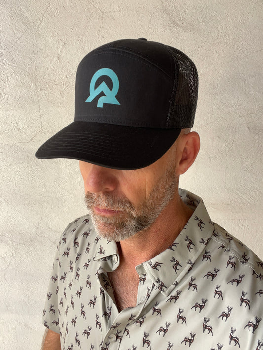 Explore League | Black Trucker Cap 168| Blue Symbol DTF