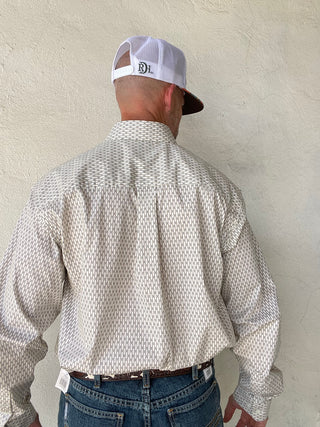 Cinch Classic Fit Mens Stretch Long Sleeve Striped Diamond Print Cream