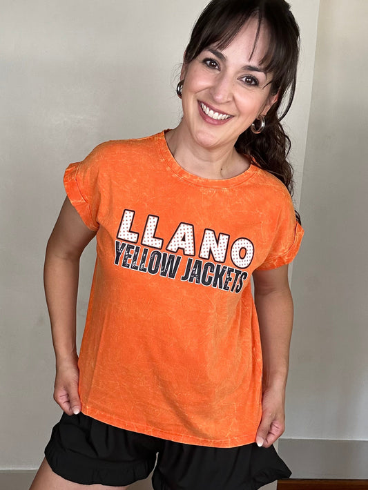 Game Day Crinkle Wash Tee | Llano Yellow Jackets | Orange
