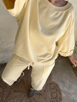 Mineral Washed French Terry Set | Cargo Pant | Lemonilla Yellow