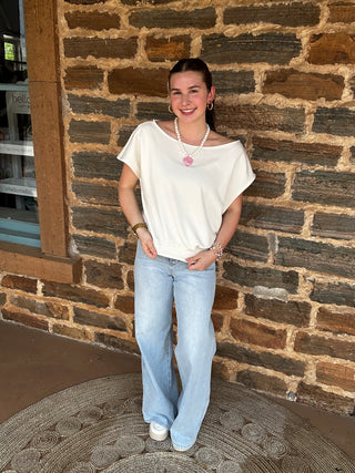 Off-the-Shoulder French Terry Top | Bone