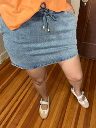 Stretch Denim Inspired Skort | Light Denim