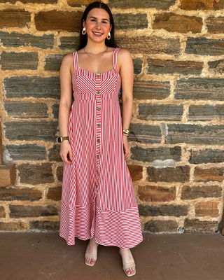 Sweetheart Midi Dress | Red + Cream