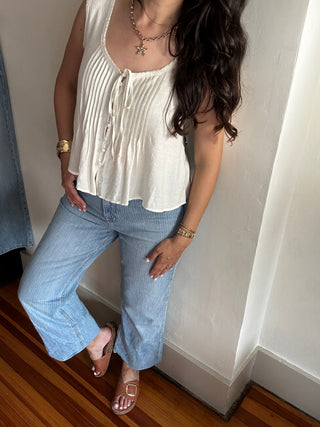 Veronica Laced Trim Top | Oatmeal