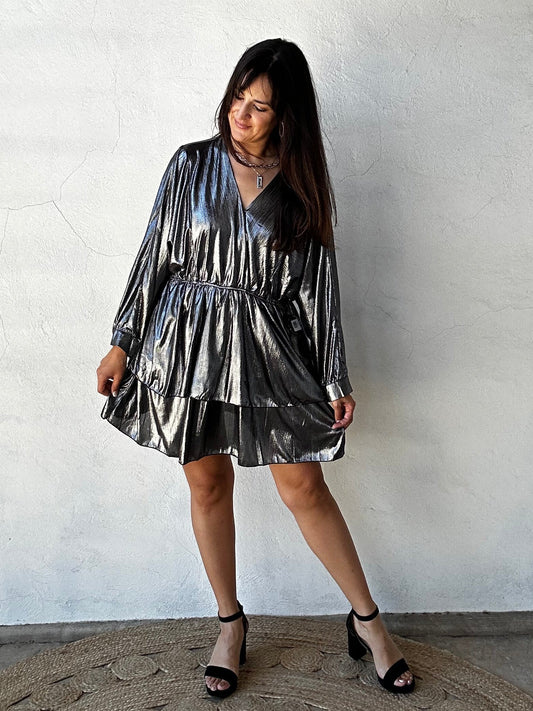 Gunmetal Mini Dress | Silver