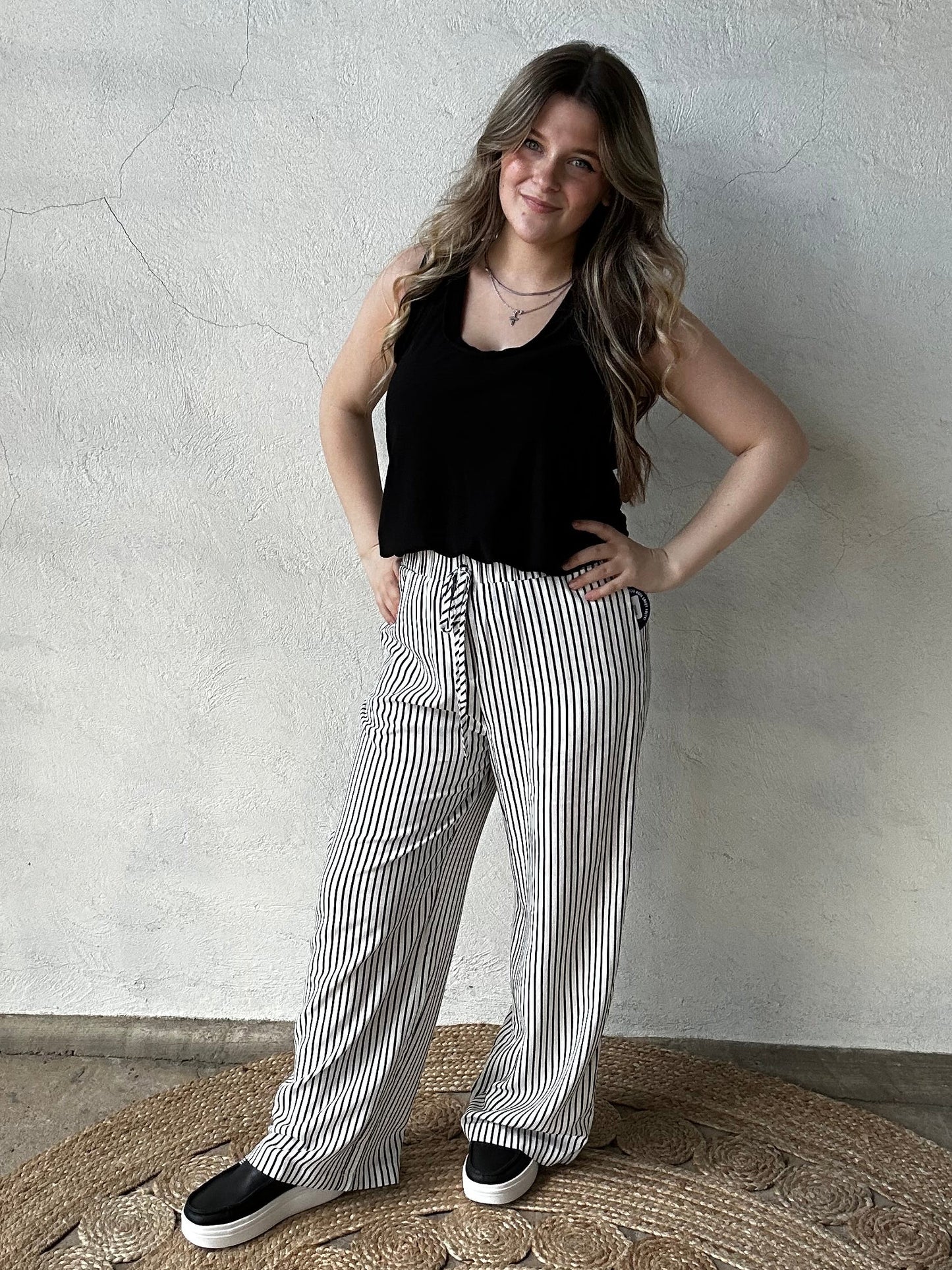 Stripe Drawstring Pants | Ivory + Black