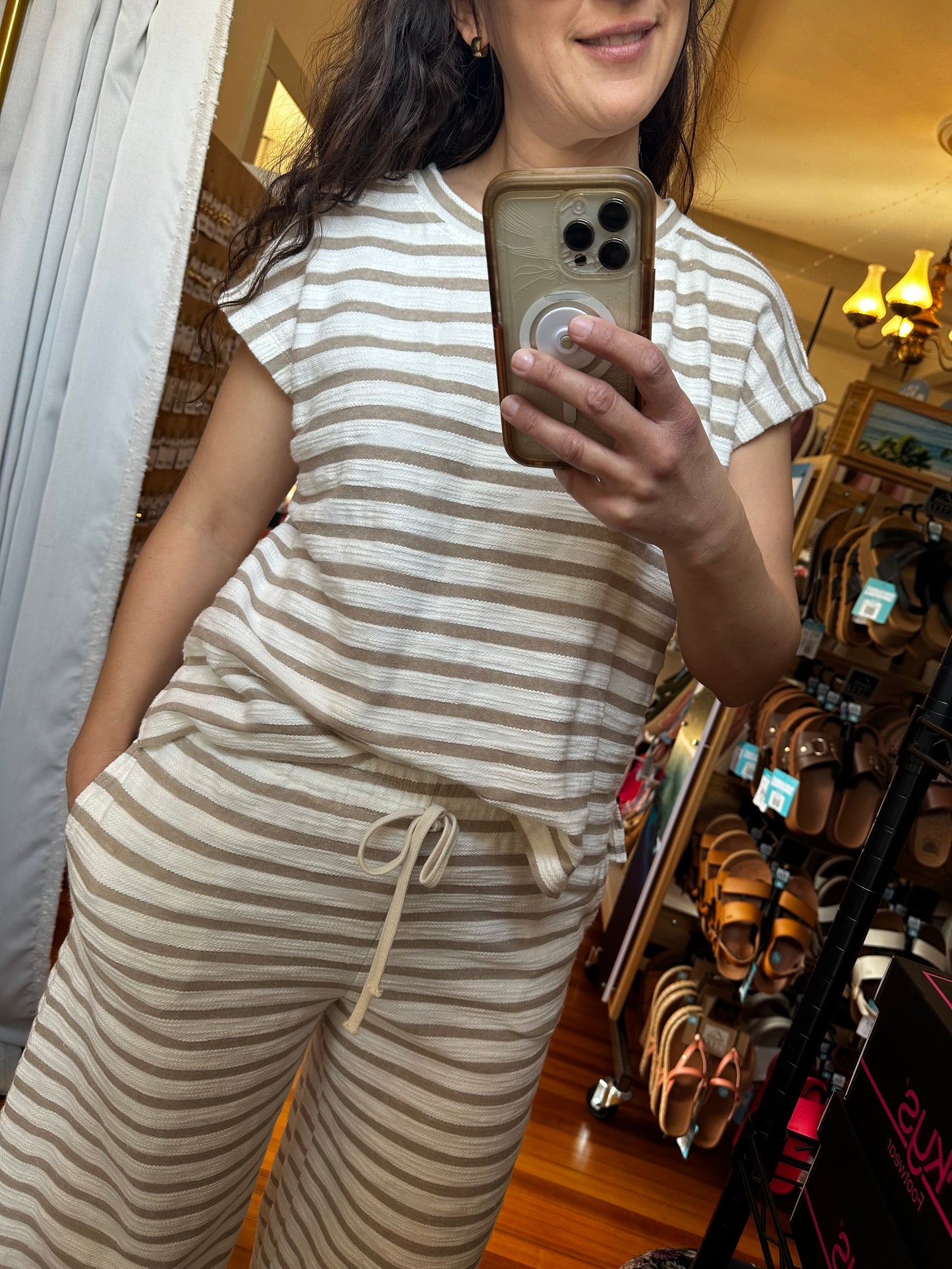 Stripe Set | Short Sleeve Top + Pants | Khaki