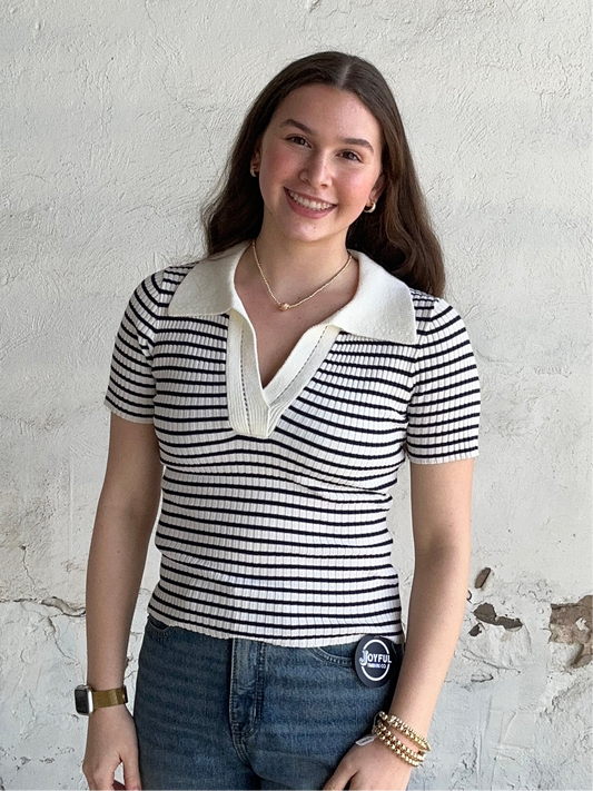 Preppy Stripe Top | Ivory + Black