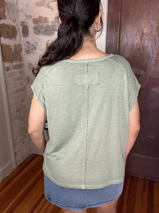 Slub Oversized Short Sleeve Top | Light Olive Green