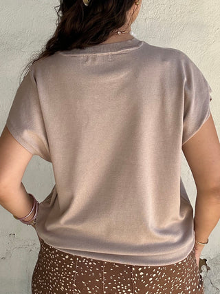 Round Neck Short Sleeve Sweater Ash Mocha