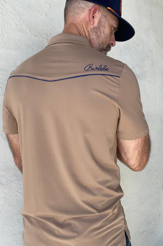 Burlebo | Pearl Snap Performance Polo | Khaki - Buffalo