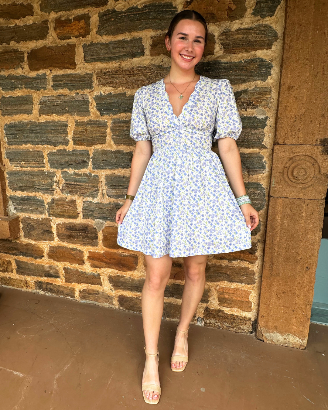 Dainty Floral Mini Dress | Blue + Multi