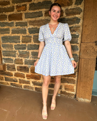 Dainty Floral Mini Dress | Blue + Multi
