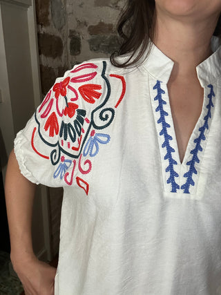 Embroidered Short Sleeve Top | Cream
